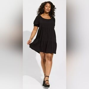NWT Torrid Mini Rayon Slub Puff Sleeve Smocked Tiered Dress Plus Size 2X
